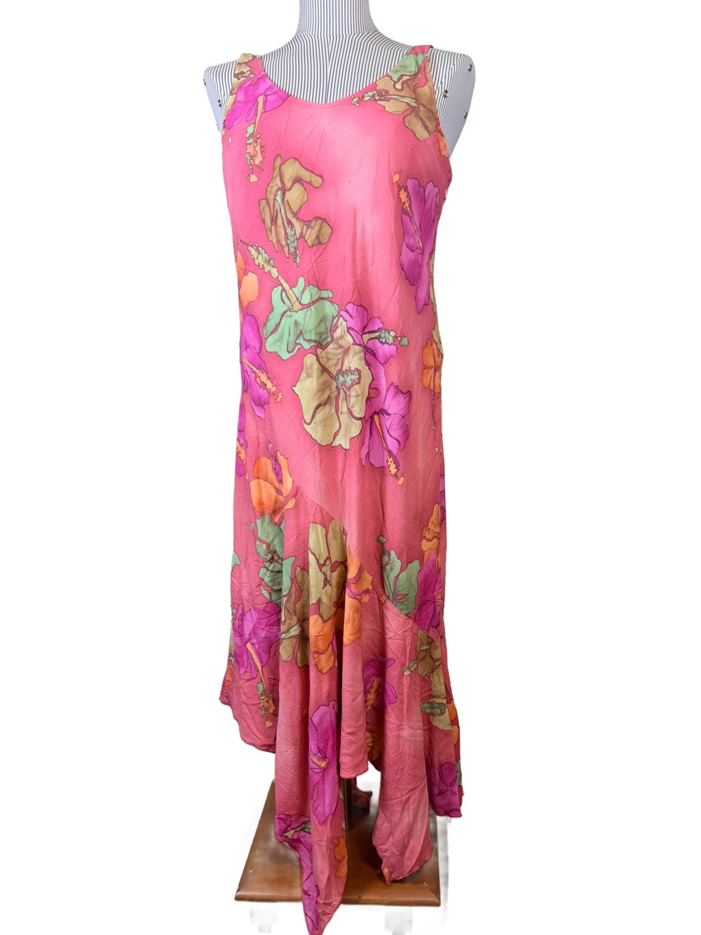 Vintage Jams World Batik Hibiscus Pink Hank Hanky Dress Small Y2K Fairy Hem